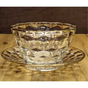 Vtg 40s 50s Jeanette Depression Glass Clear Bowl Dish Saucer Set Trinket Sugar